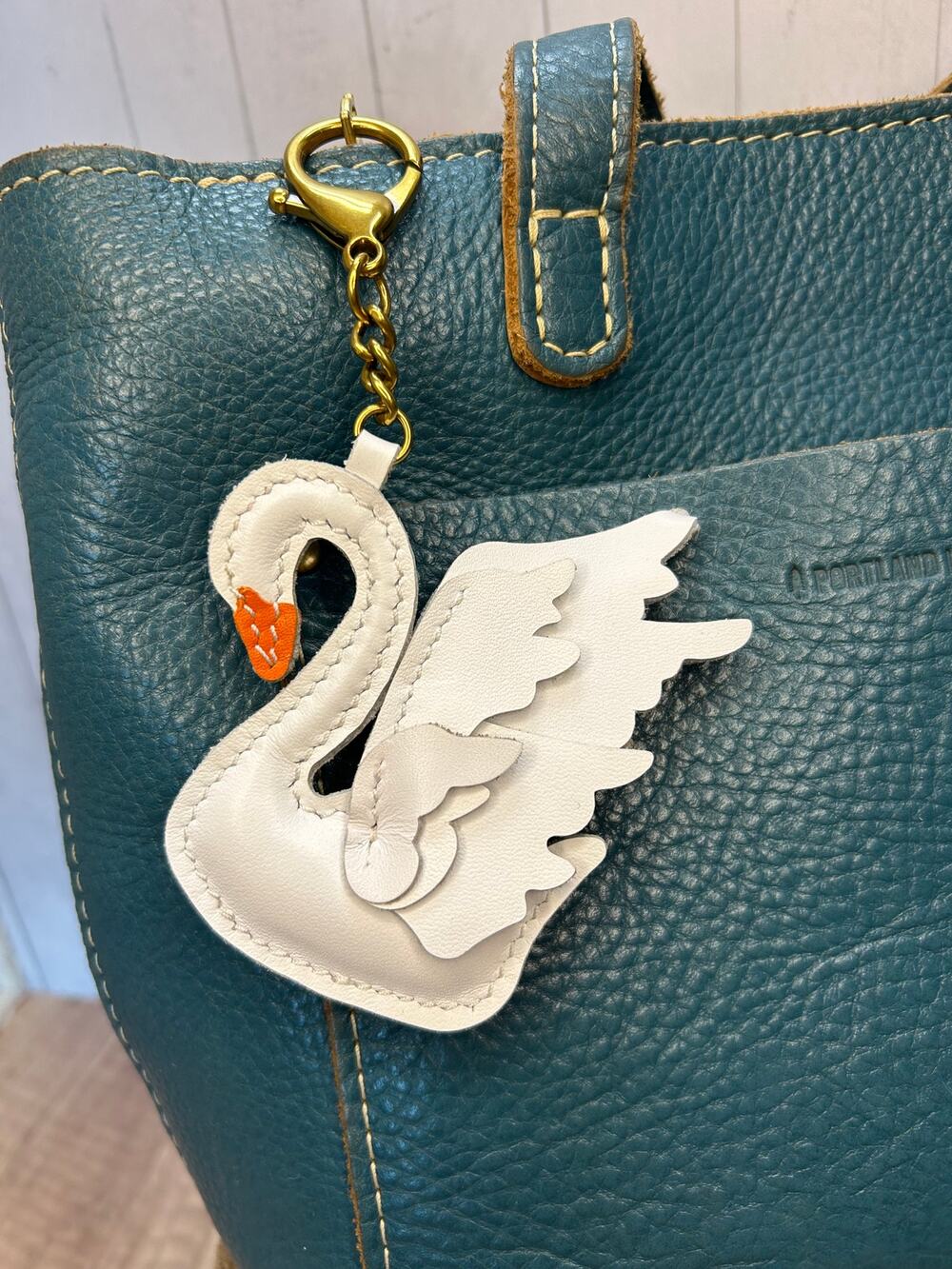 Genuine Leather White Swan Beautiful Purse Charm Boho White Swans Bag Charm